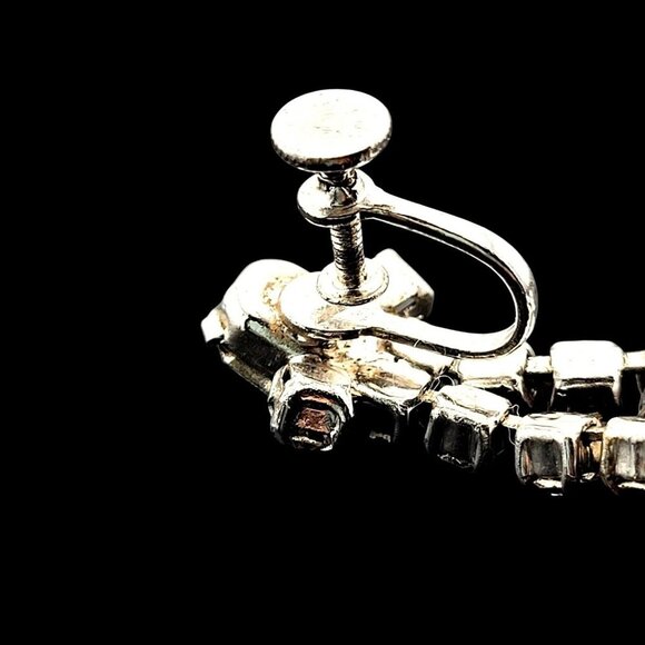 Vintage Rhinestone Screw-Back Earrings Bridal Jewelry Statement Silvertone 1950s - Picture 5 of 5